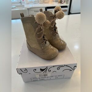Chic Camel Kids Boots with Pom-Poms